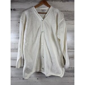 Avalin‎ Cardigan Sweater Womens Large Cream 100% Cotton Textured V-Neck Button